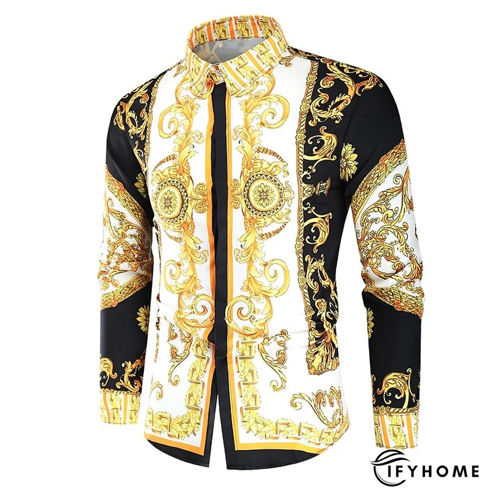 Men's Shirt Prom Shirt Classic Collar Spring &  Fall Long Sleeve Black White Red Geometric Party Casual Clothing Apparel Print | IFYHOME