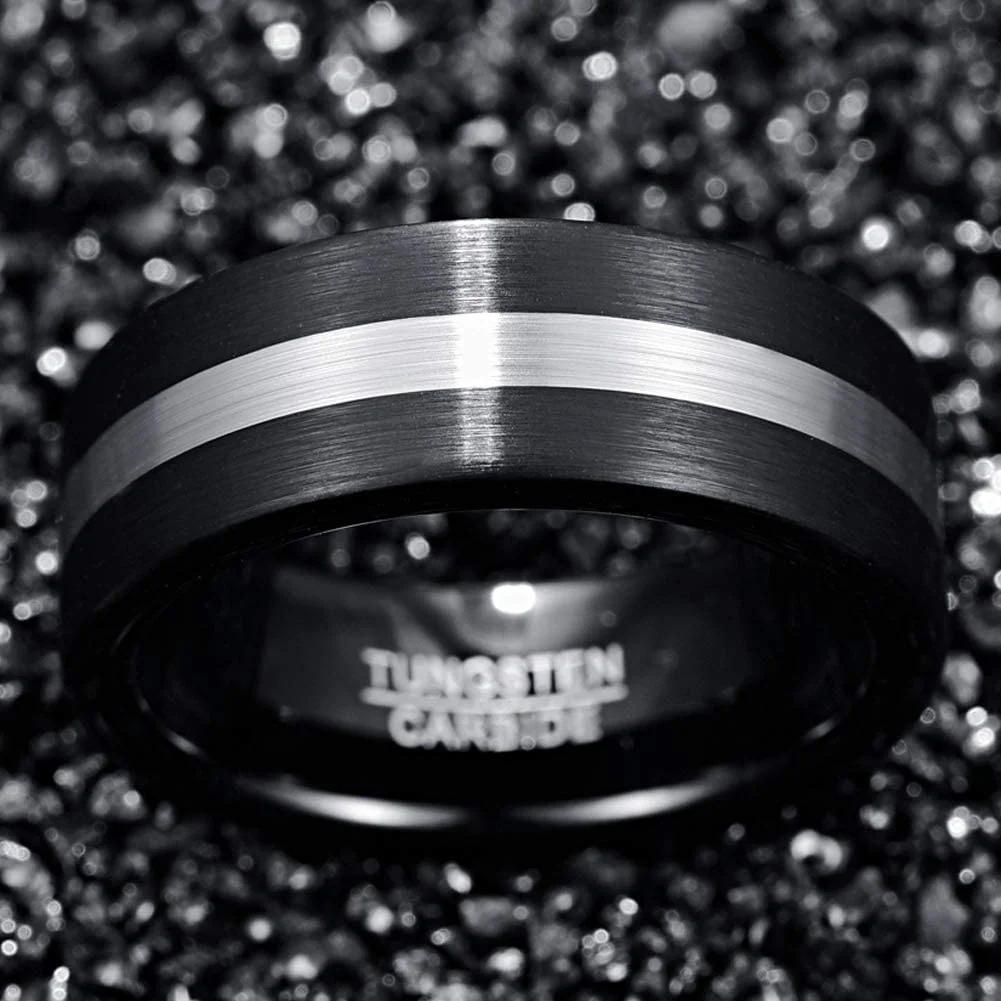 6MM 8MM 10MM Mens Womens Tungsten Carbide Rings Silver and Double Black Brushed Finish Carbon Fiber Couple