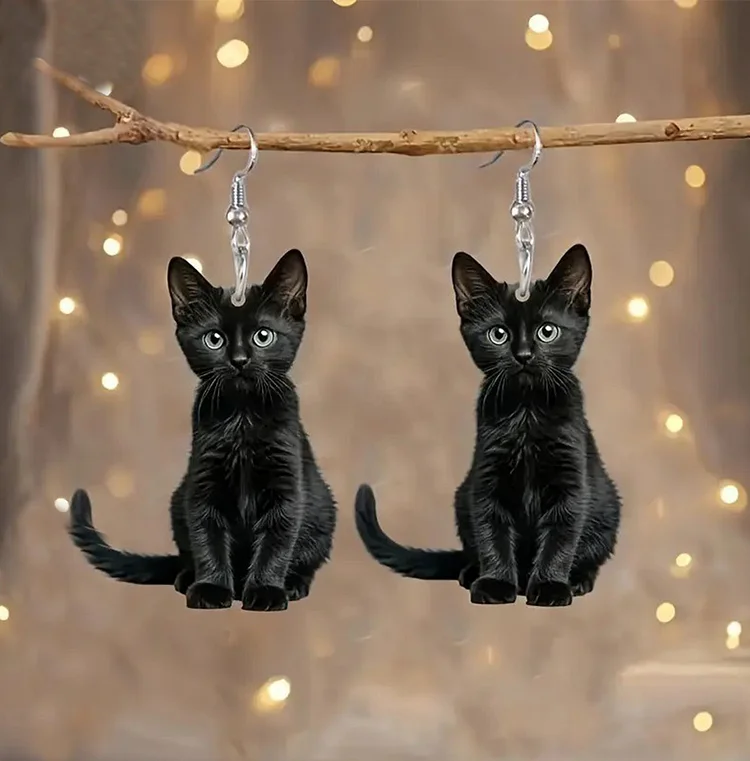 Vintage Black Cat Acrylic Earrings