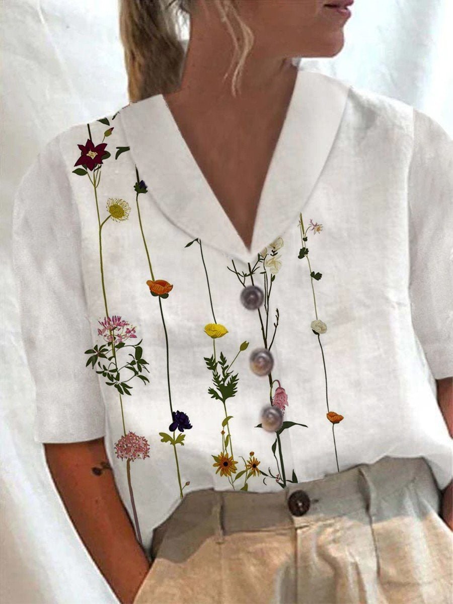 Women Floral Print Casual Button-up Shirt
