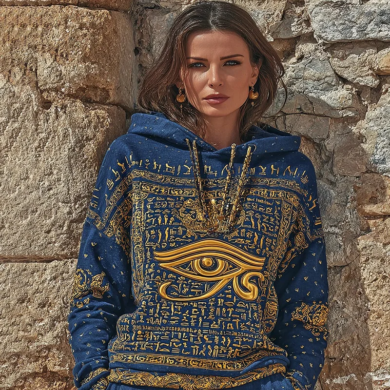 Women's Vintage Egyptian Eye Of Horus Symbol Cozy Warm Hoodie