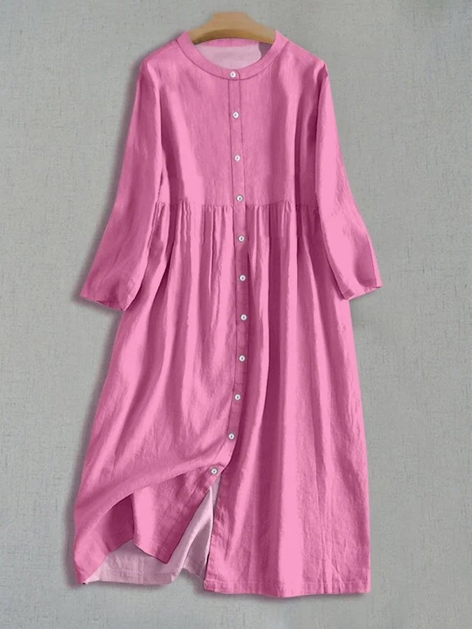 Women's Solid Color Simple And Versatile Single-Breasted Dress