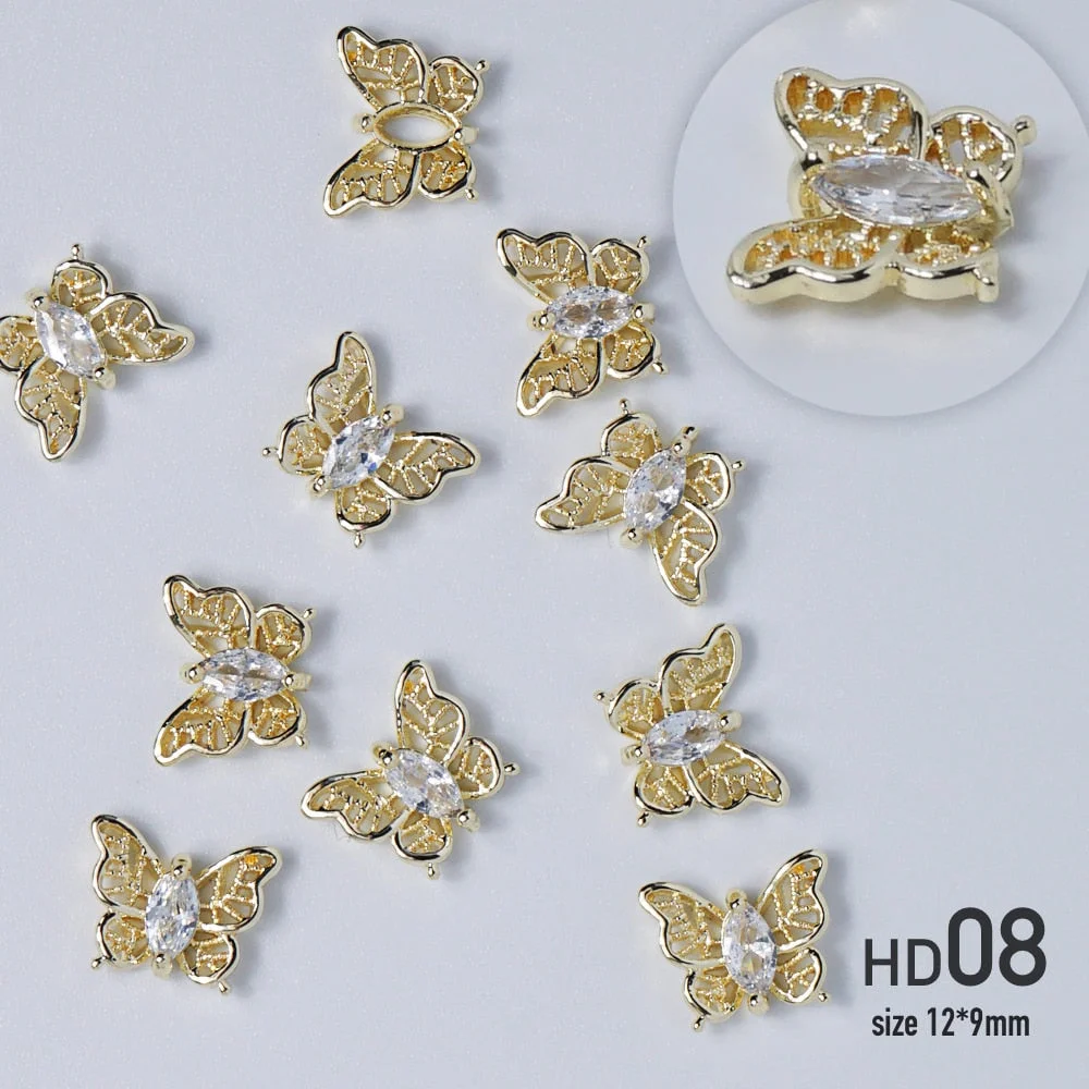 Nail jewelry 3D Alloy high quality zircon Butterfly Flower crystal Pearl Metal Manicure Nails DIY Accessories Nail Decor