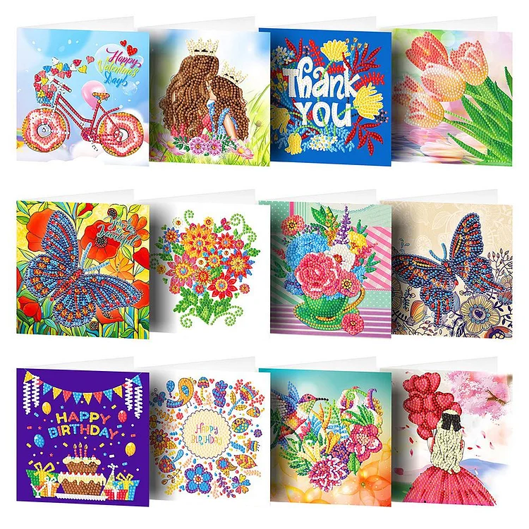 12pcs DIY Diamond Painting Greeting Cards Mosaic Birthday Postcard (HKDZ08)