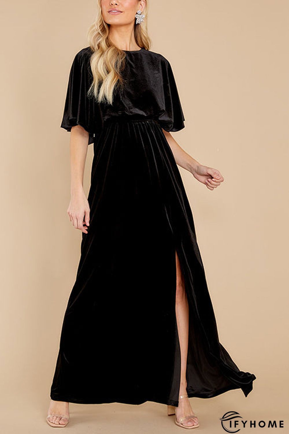 Velvet Wlastic Waist Slit Maxi Dress | IFYHOME