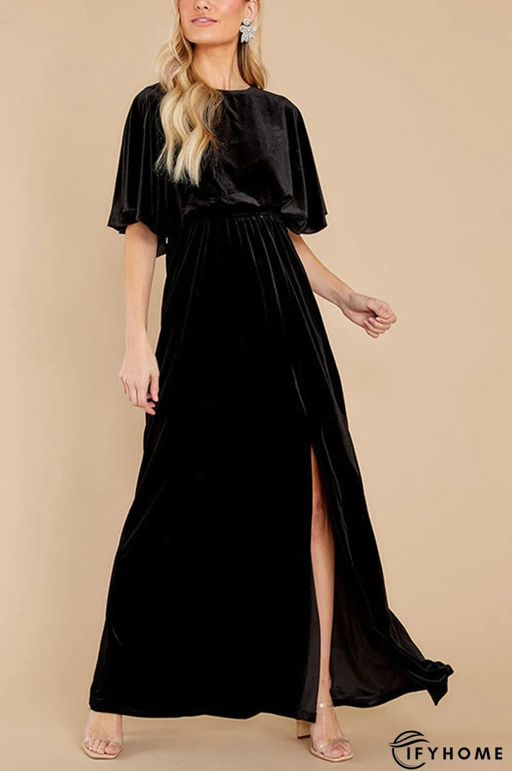 Velvet Wlastic Waist Slit Maxi Dress | IFYHOME