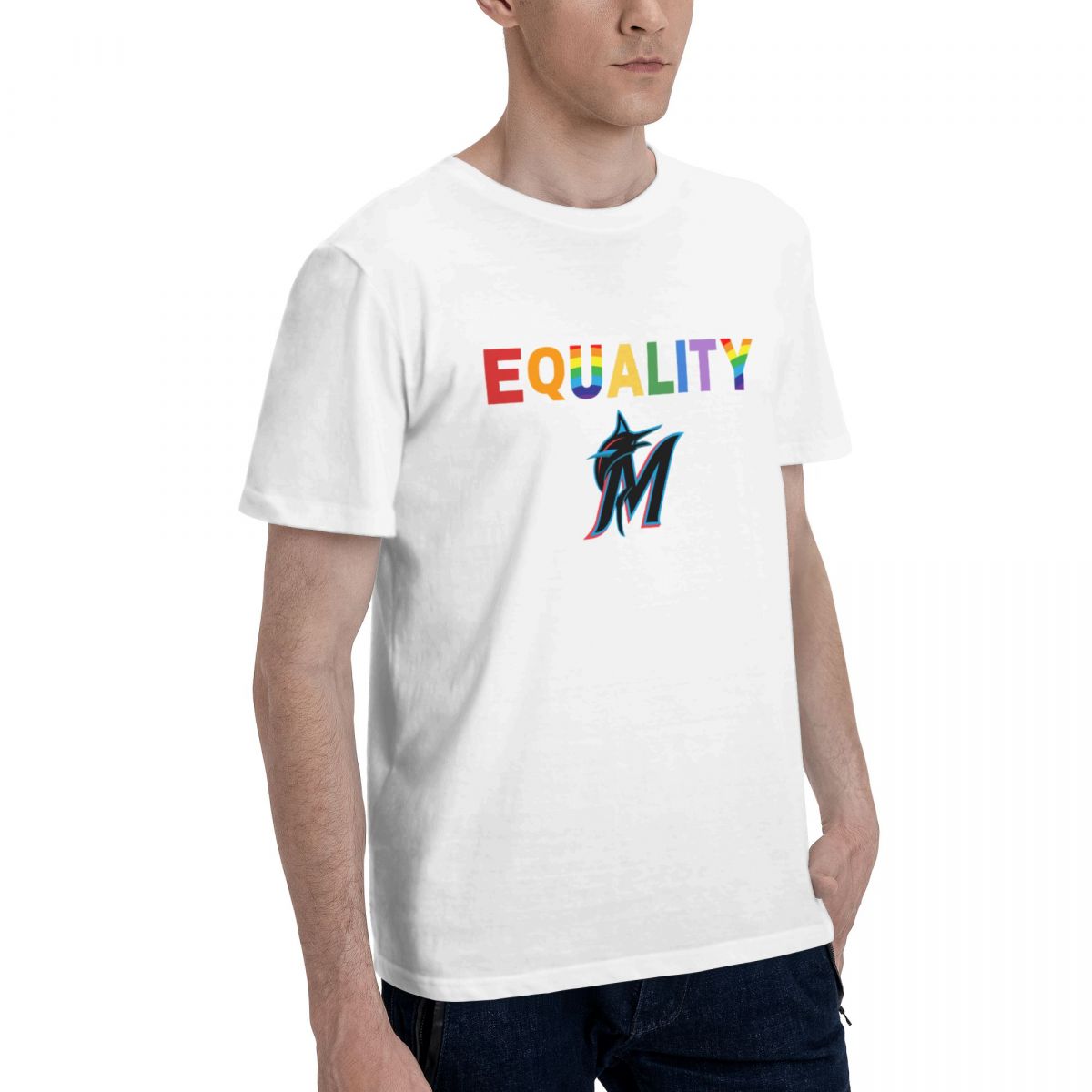 Miami Marlins Rainbow Equality Pride Printed Men's Cotton T-Shirt