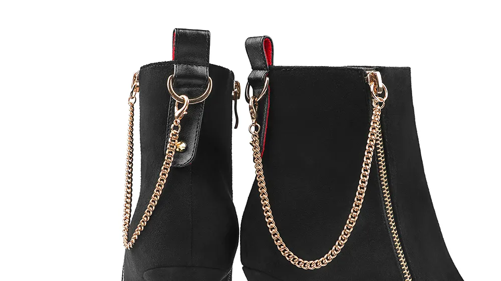 60mm Women's Pointed Toe Metal Chain Kitten Heel Single Strap Red Bottom Booties-vocosishoes