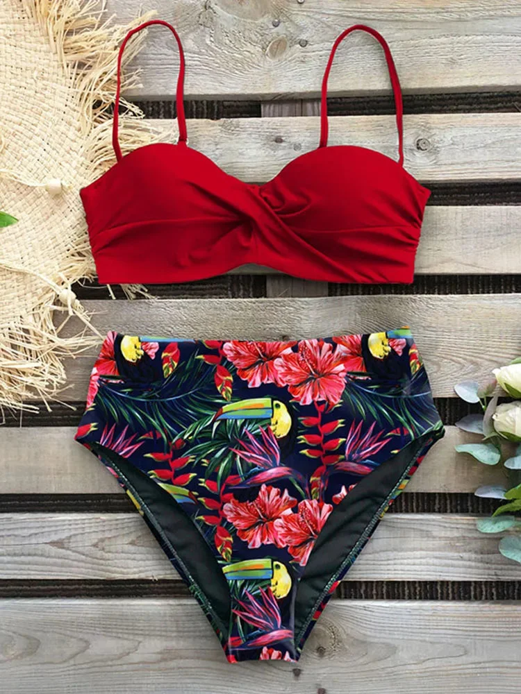 Huiketi Bikini 2024 Female Swimsuit Women Swimwear Thong Push Up Bikinis Set High Waist Swimming Suits Ruffled Bathing Suit