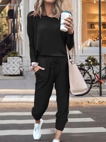 Women Casual Crew Neck Cotton-Blend Long Sleeve Sport Suits