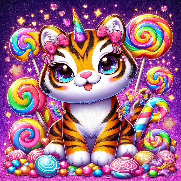 Candy And Tiger 30*30CM (Canvas) Full Round Drill Diamond Painting gbfke