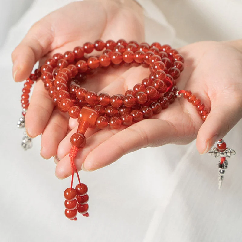 Natural Red Agate Yellow Agate 108 Beads Happiness Wealth Bracelet Mala