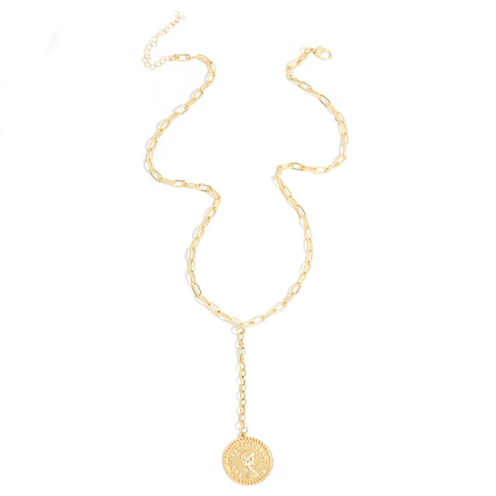 Dvacaman New Punk Gold Color Portrait Pendant Necklace for Women Cuban Multi Layered Chunky Thick Chain Choker Necklaces Jewelry