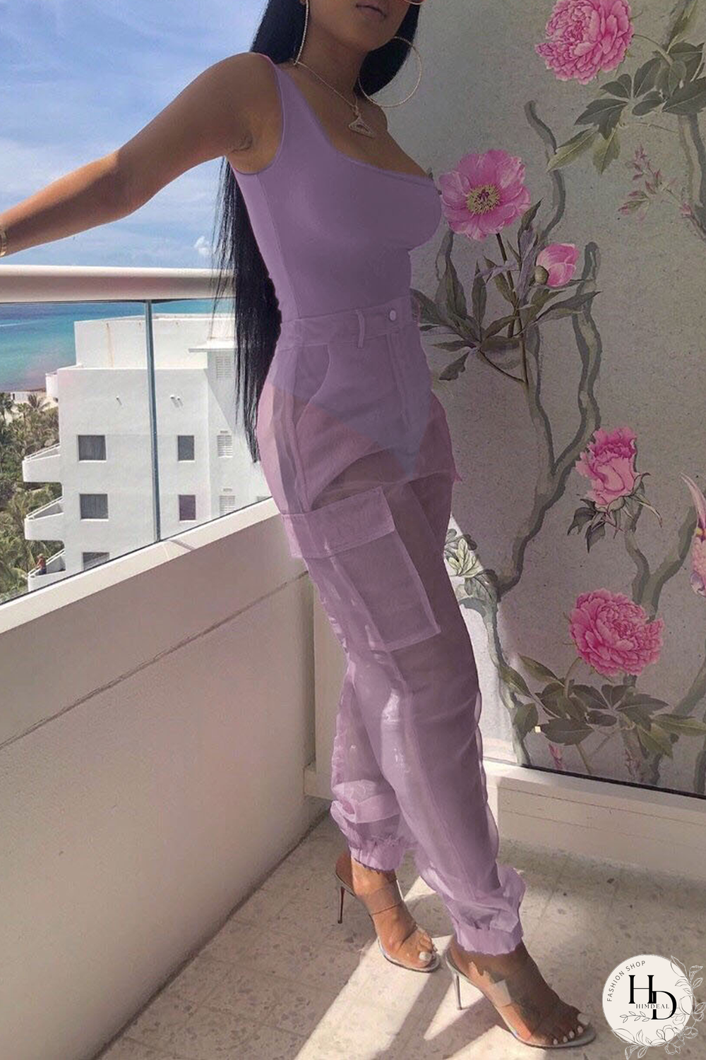 Yellow Sexy Solid Mesh Square Collar Sleeveless Two Pieces