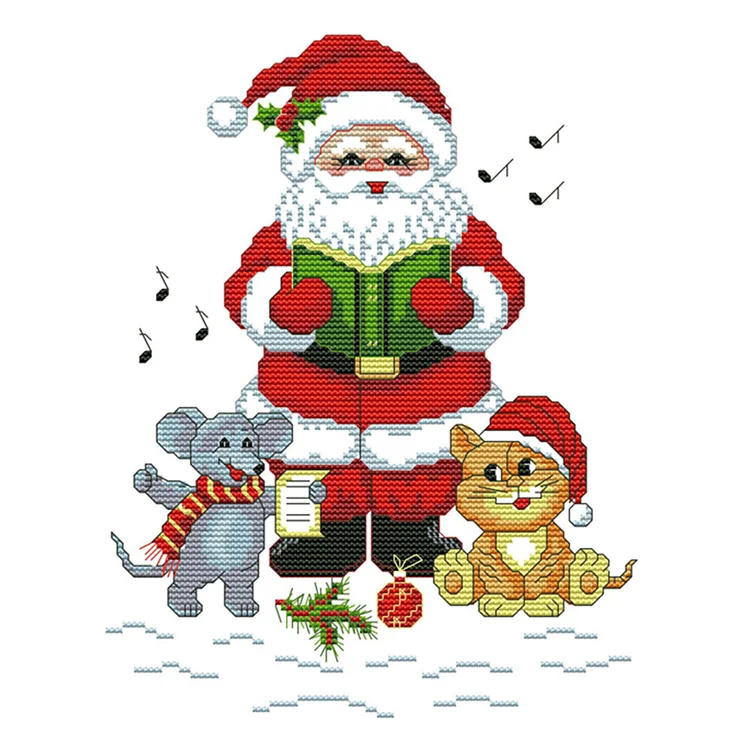Christmas Santa Claus Cat 14CT Printed Cross Stitch Kits (24*28CM) fgoby