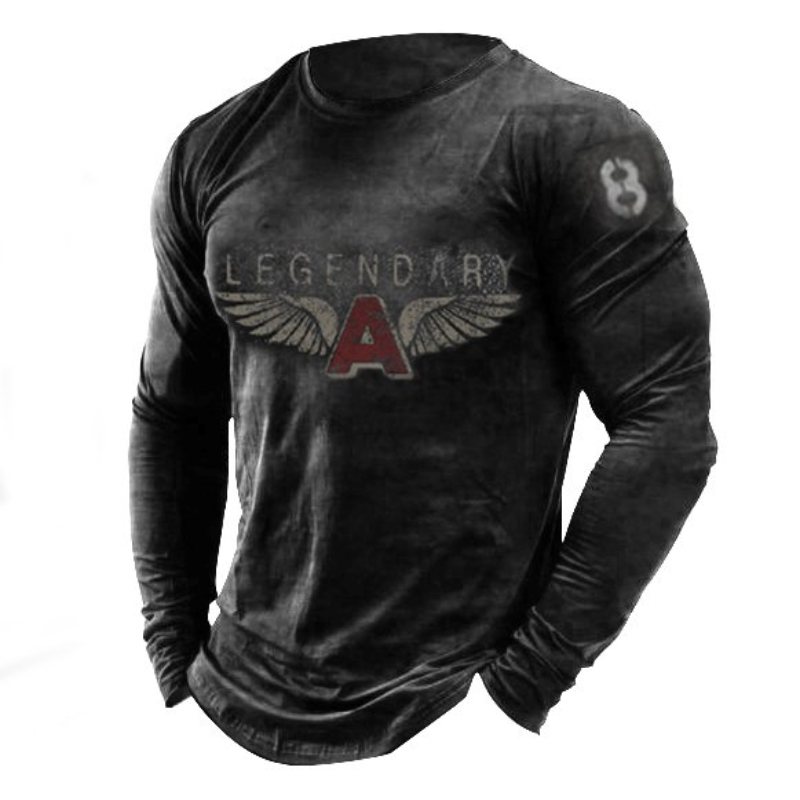 Mens Legendary Print Retro Outdoor Casual Short Sleeve T-shirt