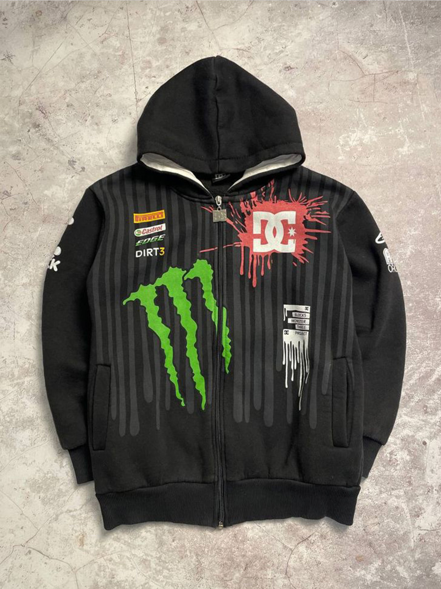 "Monster" Black Zip-Up Hoodie