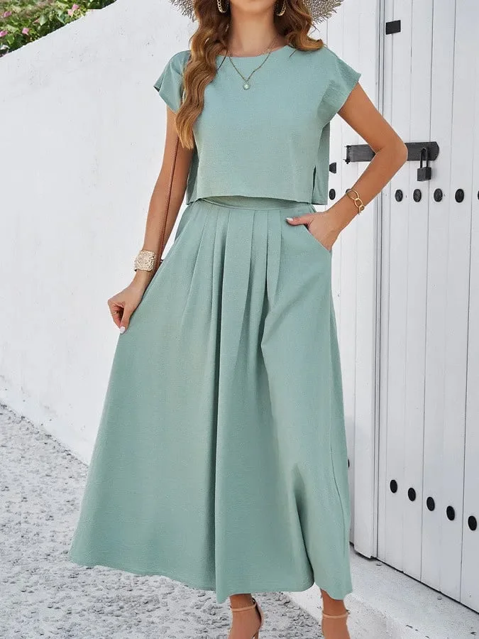 Spring And Summer Casual Sleeveless Top Long Skirt Suits