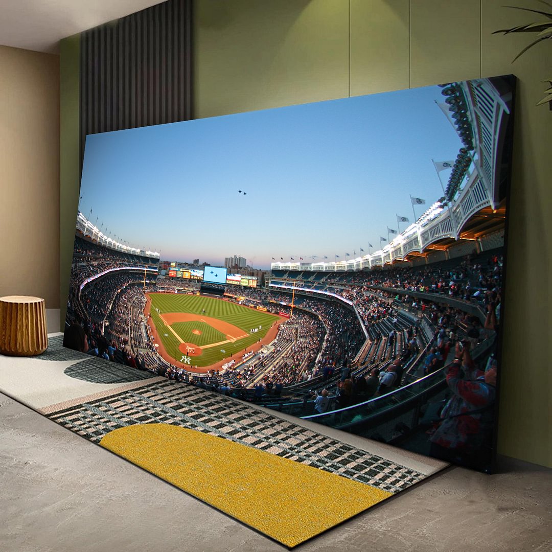 Yankee Stadium With The Helicopter Canvas Wall Art