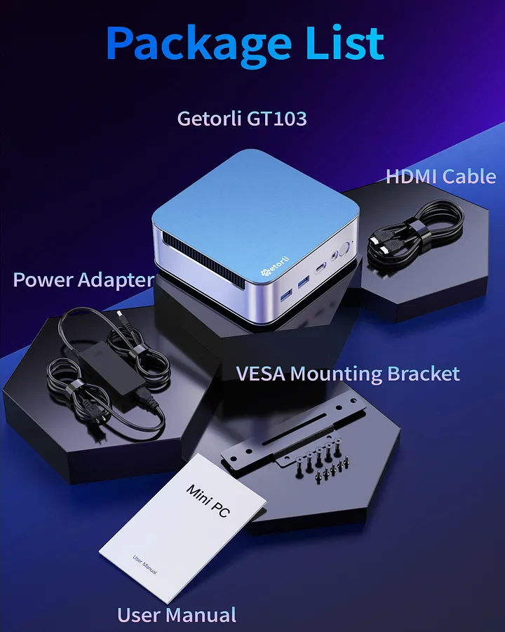 Getorli GT103 Mini PC AMD Ryzen 7 6800H(Max 4.7GHz), 32GB LPDDR5