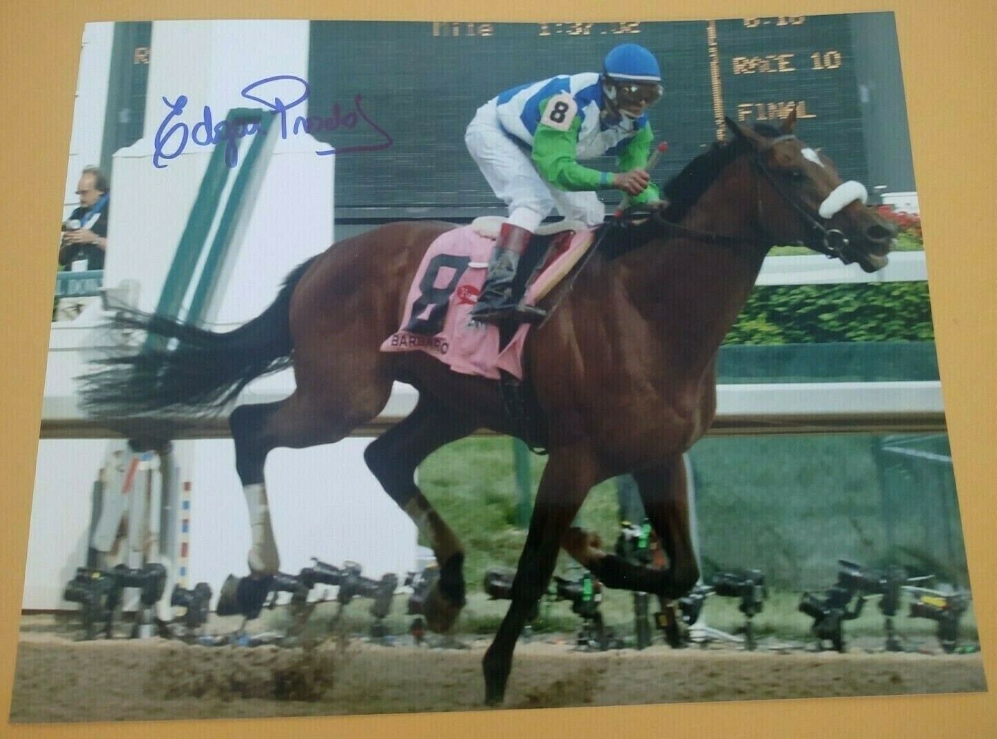 EDGAR PRADO BARBARO 2006 KENTUCKY DERBY SIGNED 8x10 HORSE RACING Photo Poster painting COA