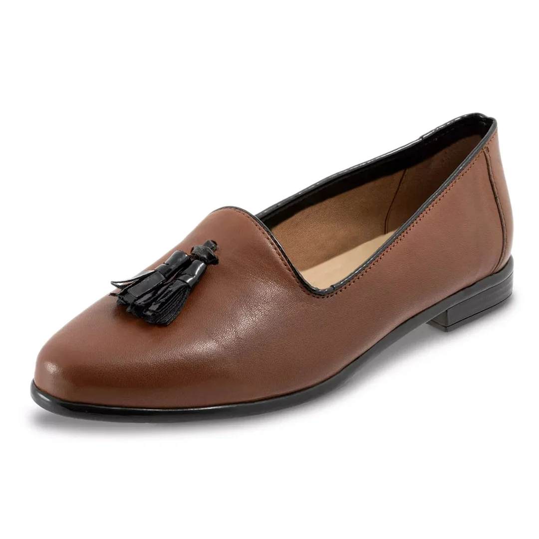 Brown Tassels Almond Toe Shoes Slip-On Flat Shoes for Women