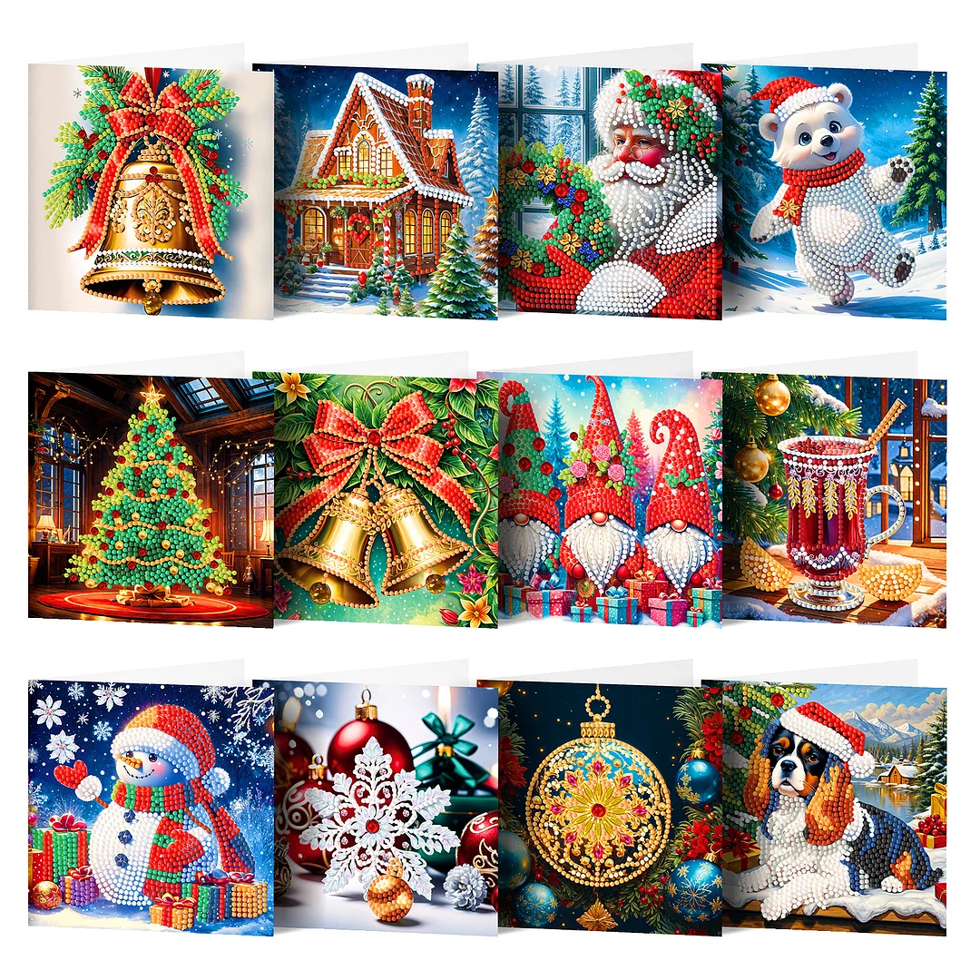 12Pcs Christmas Elements DIY Diamond Painting Card for Friends Family Gift