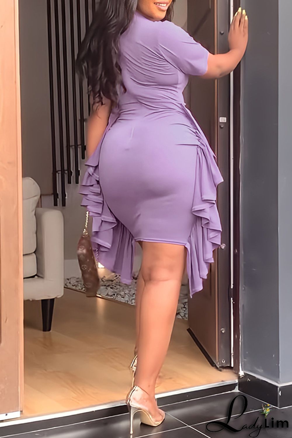 Pink Fashion Casual Solid Patchwork Fold O Neck Short Sleeve Dress