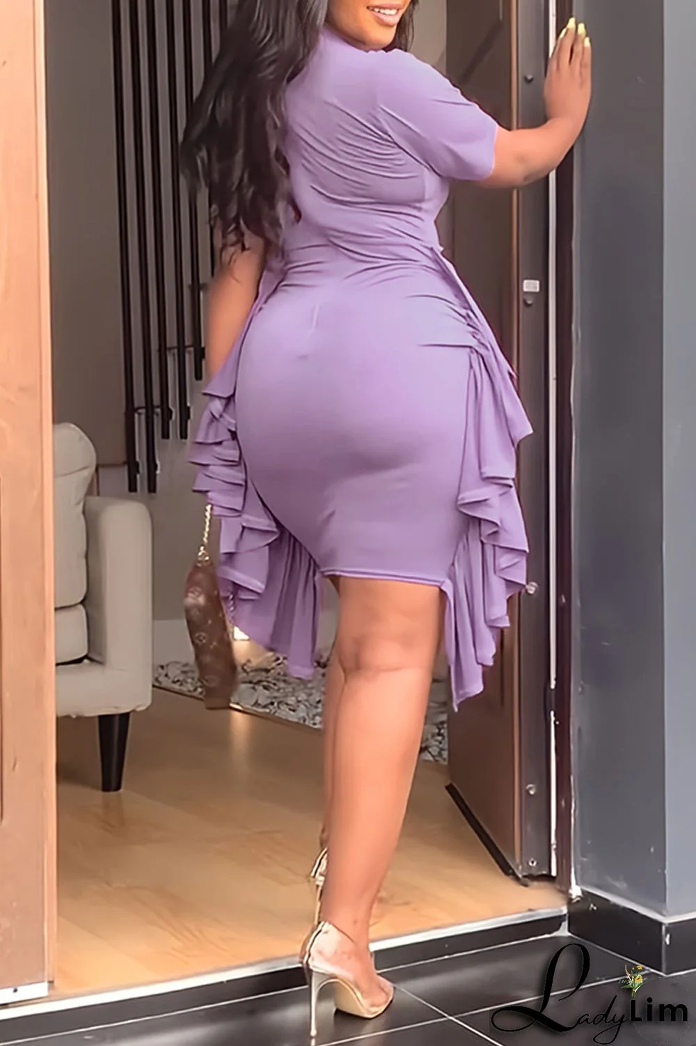 Pink Fashion Casual Solid Patchwork Fold O Neck Short Sleeve Dress