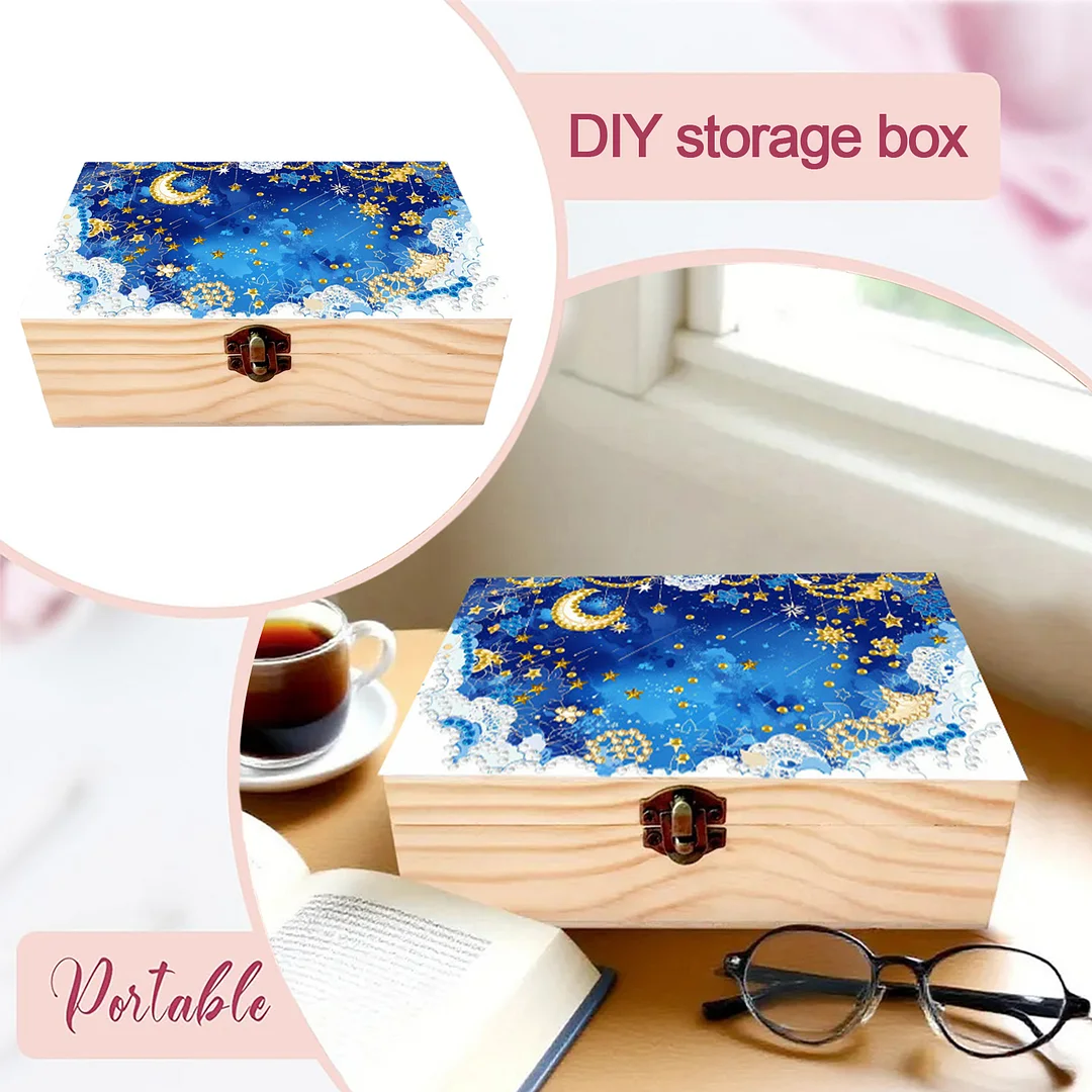 Black Night Stars DIY Wooden 5D Diamond Art Diamond Art Storage Box for Adults