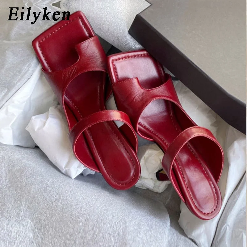 Eilyken 2022 New Design Women Slipper Elegant Square Toe High Heels Sandal Shoes High Quality Outdoor Slip On Dress Shoes
