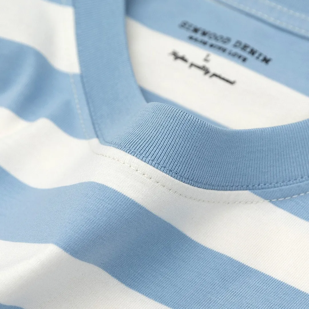 SIMWOOD 2021 Summer New Regular Fit Striped T-shirts Men Classical Blue Breton Top Plus Size Brand Clothing SK130713