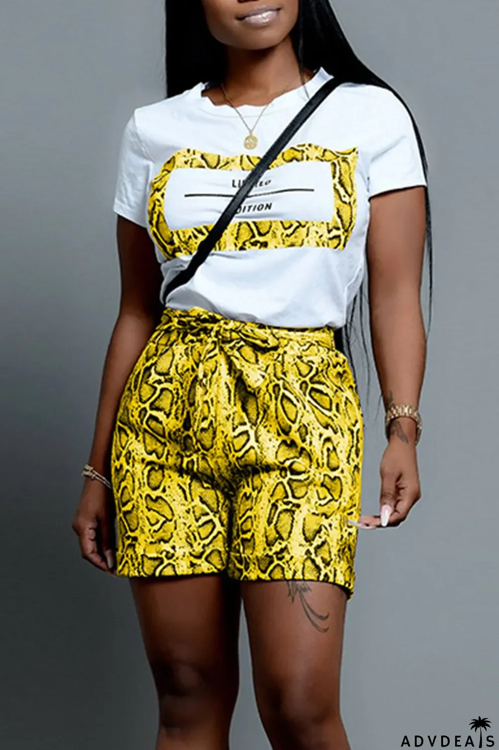 Tangerine Red Casual Street Print Patchwork O Neck Short Sleeve Two Pieces