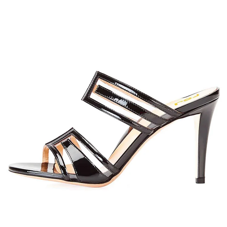 Black Clear PVC Mule Heels Sandals |FSJ Shoes