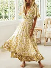 Empire Floral Printed Short Sleeves Maxi Dress