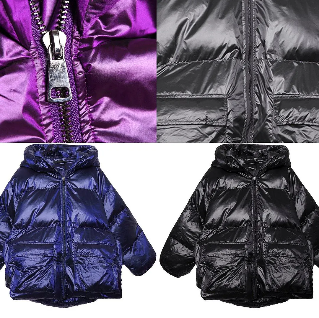Elegant trendy plus size Jackets & Coats blue hooded pockets women parka