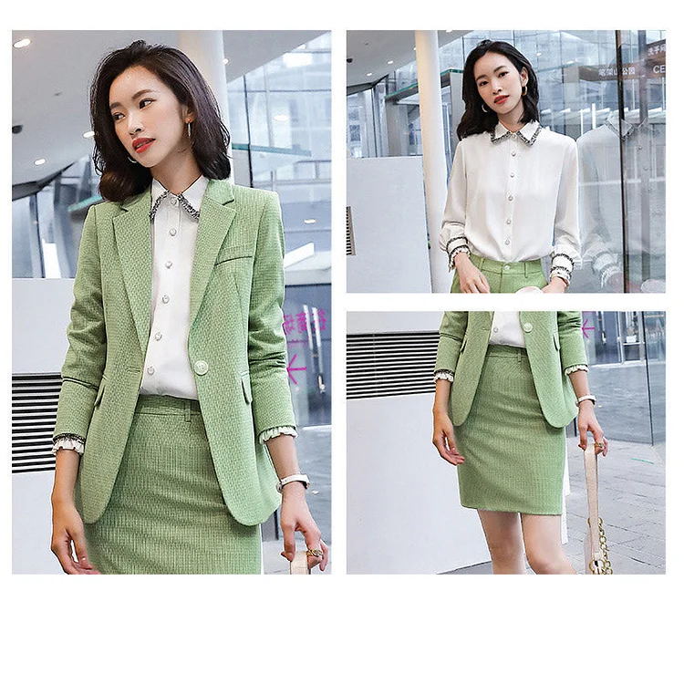 Interview Suit Women Green Plaid Suit Female Fall Winter Coat