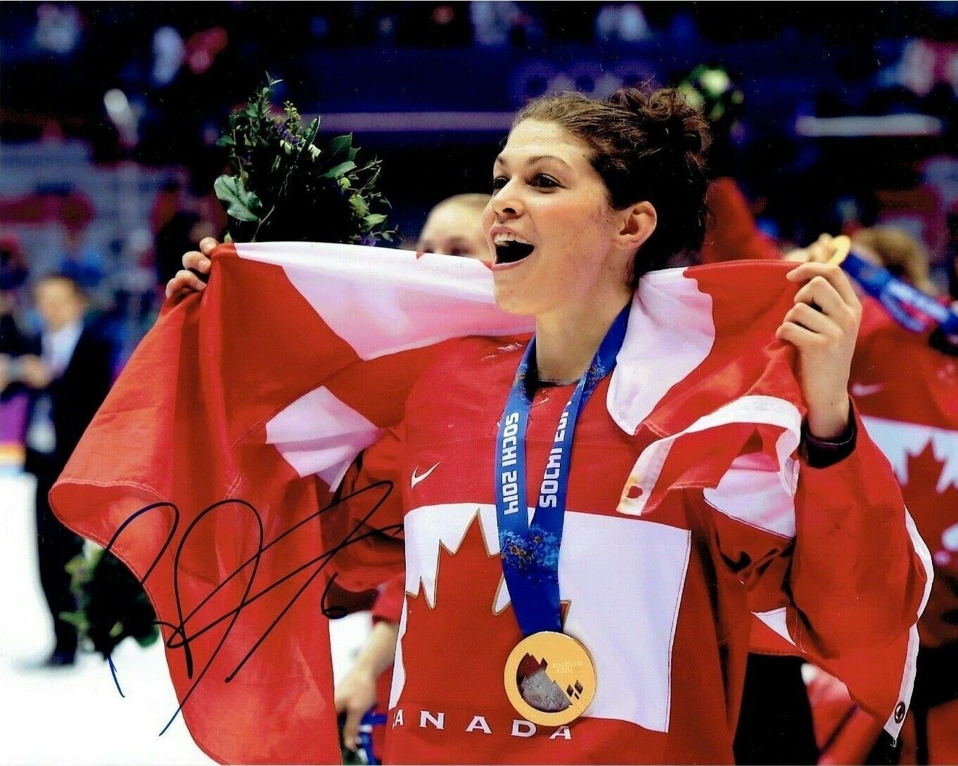 REBECCA JOHNSTON autographed SIGNED TEAM CANADA Sochi 2014 GOLD MEDAL 8x10 Photo Poster painting