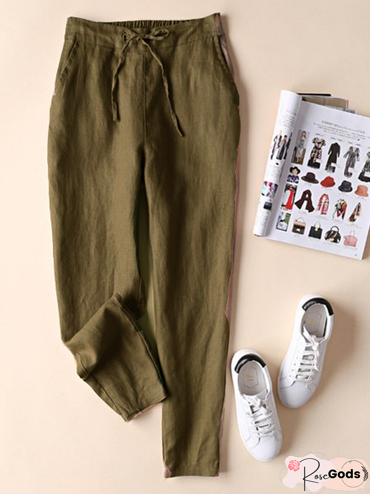 Casual Pockets Plain All Season Drawstring Pants