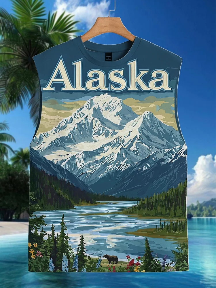 Men's Alaska Landscape Print Vacation Tank Top