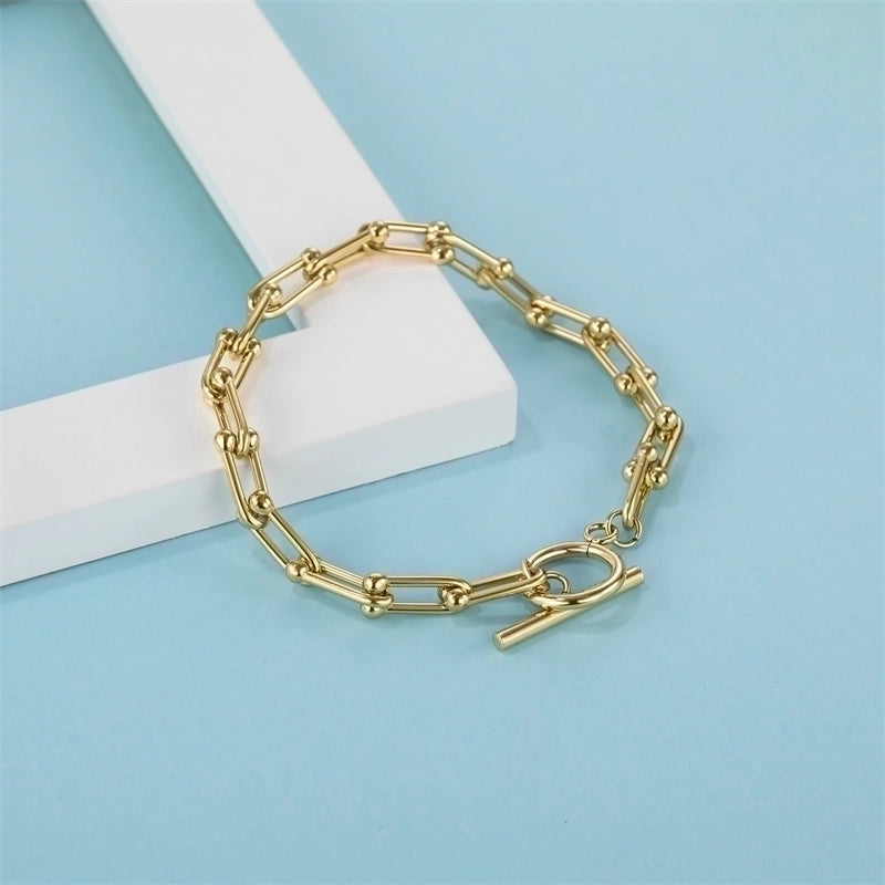 Casual Minimalist Classic Style Solid Color Stainless Steel Titanium Steel Gold Plated Bracelets In Bulk