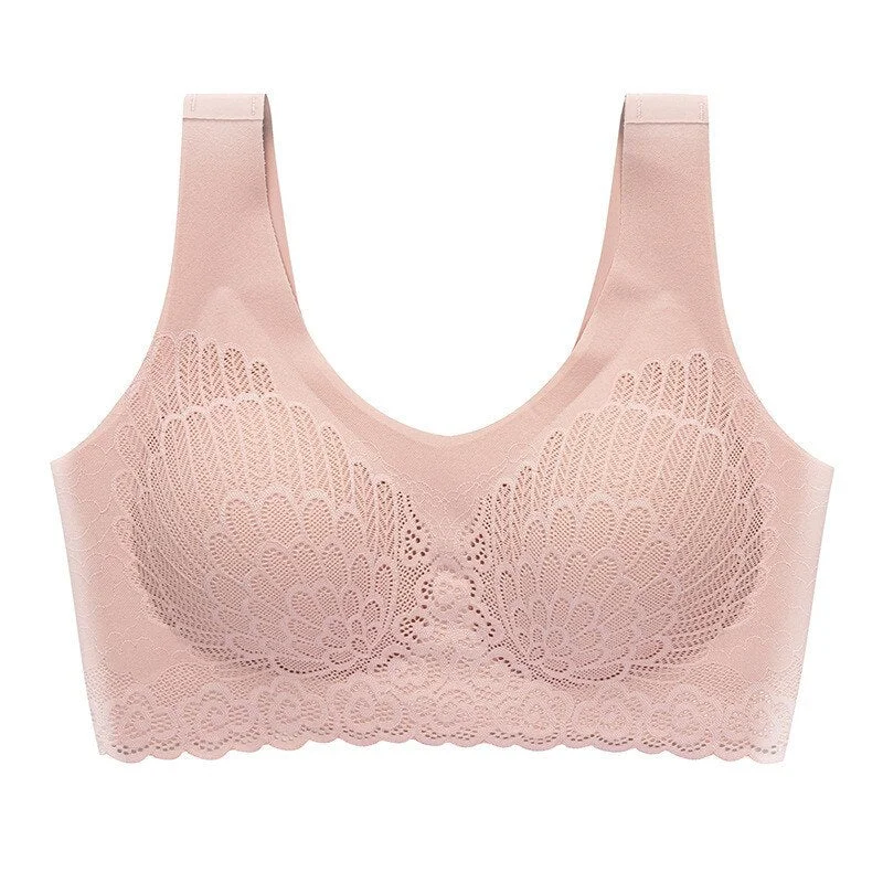 Thin Push Up Vest Bra Women Seamless Underwear Solid Lace Soft Comfortable Sleep Top With Chest Padded Bras For Women M L XL XXL