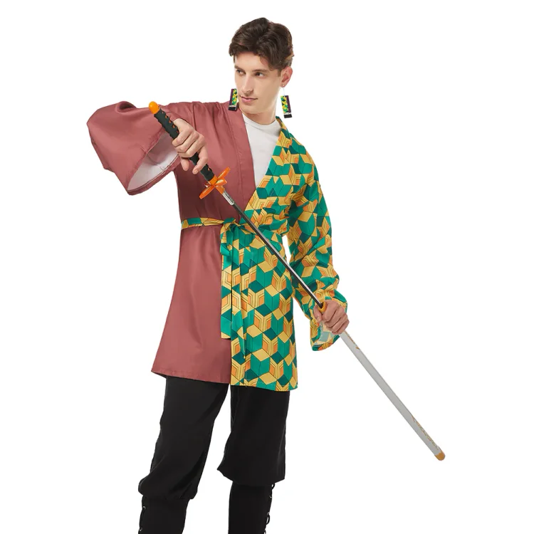Demon Slayer Tomioka Giyuu Cosplay Costumes Halloween Carnival Suit with Earrings Belt