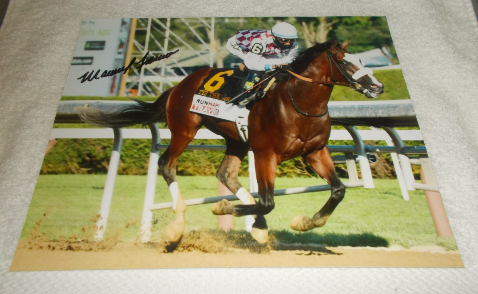 MANUEL MANNY FRANCO Tiz The Law Horse Racing SIGNED TRAVERS STAKES 8x10 Photo Poster painting