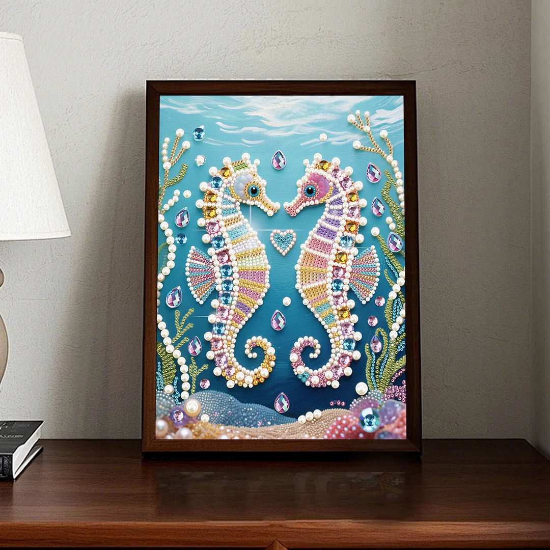 Green Seahorse DIY Partial Diamond Pearl Painting Art Kits 30x40cm Special Shape Pearl Gem Paintings Picture Arts Craft for Adults Beginners Home Wall Decor