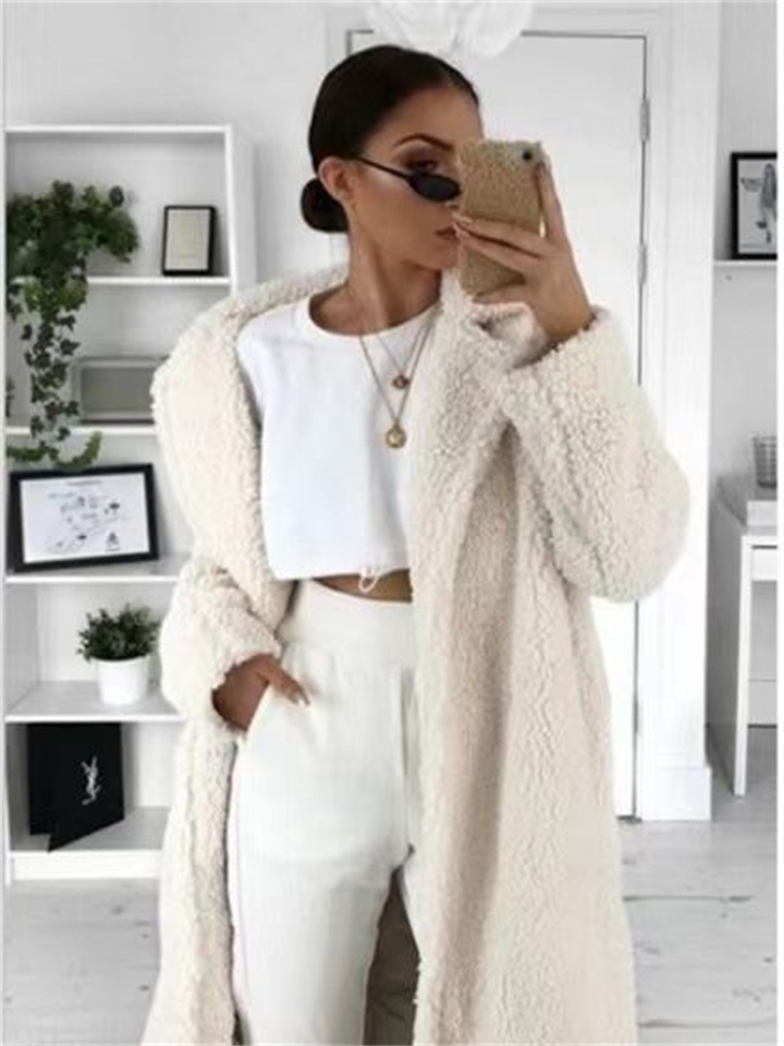 Women's Teddy Coat Sherpa jacket Fleece Jacket Long Pocket Coat White Black Blue Brown Active Daily Fall Buttoned Front Turndown Regular Fit S M L XL XXL 3XL / Windproof