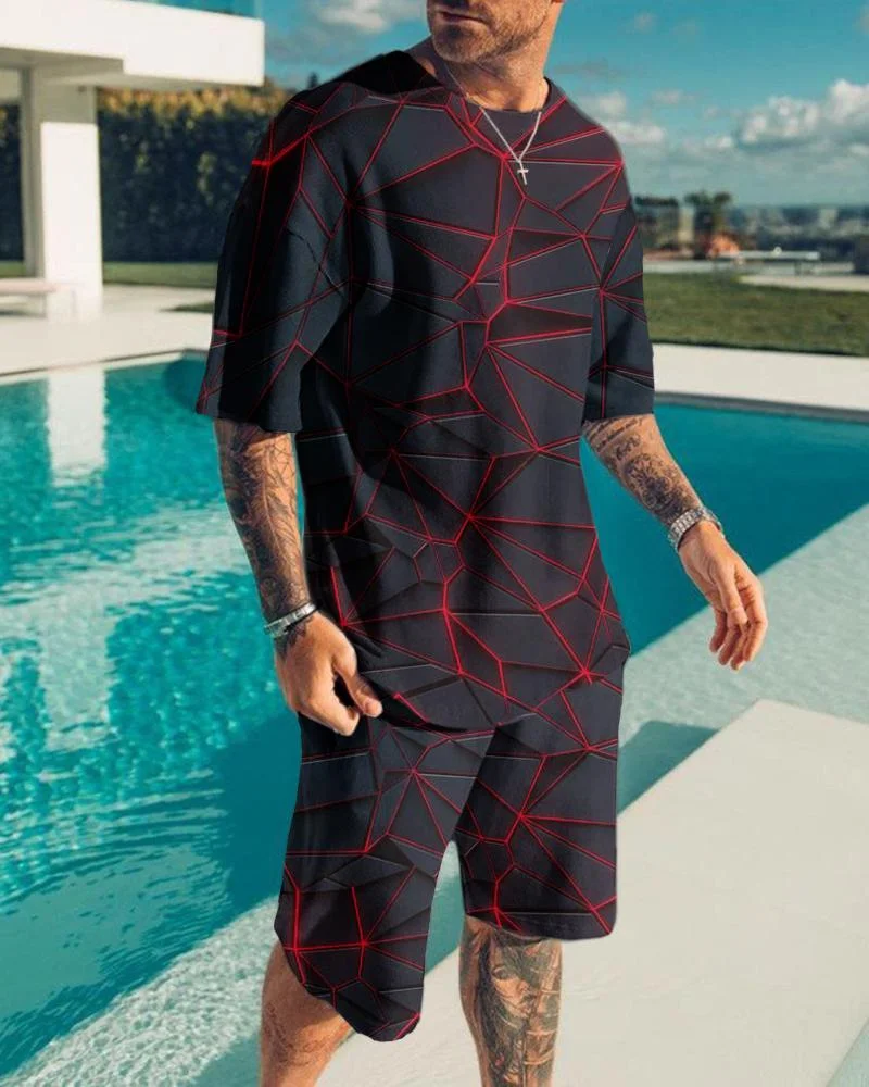 Men's Casual Print Short Sleeve Suits
