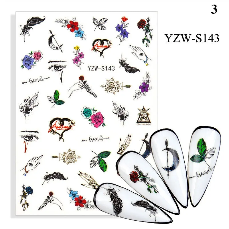 1 Sheet Human Face Nail Stickers And Decals 2021 Nail Art Decorations Set Geometric Pattern Dried Flowers Sliders For Nails Art-Nail Inspo
