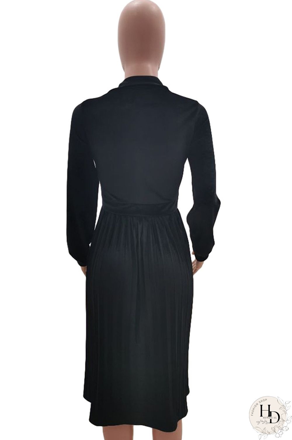 Army Green Sexy Cap Sleeve Long Sleeves Turndown Collar pleated Knee-Length Character Solid Long Sle