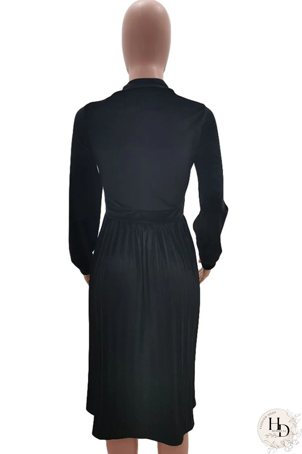 Army Green Sexy Cap Sleeve Long Sleeves Turndown Collar pleated Knee-Length Character Solid Long Sle